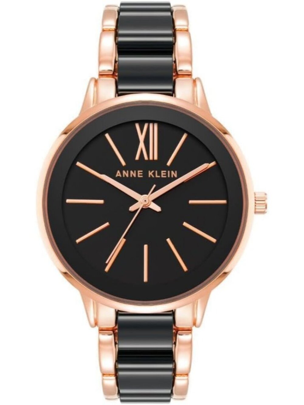 Anne Klein Women's Rose Gold Black Analog Quartz Resin Bracelet Luxury Watch